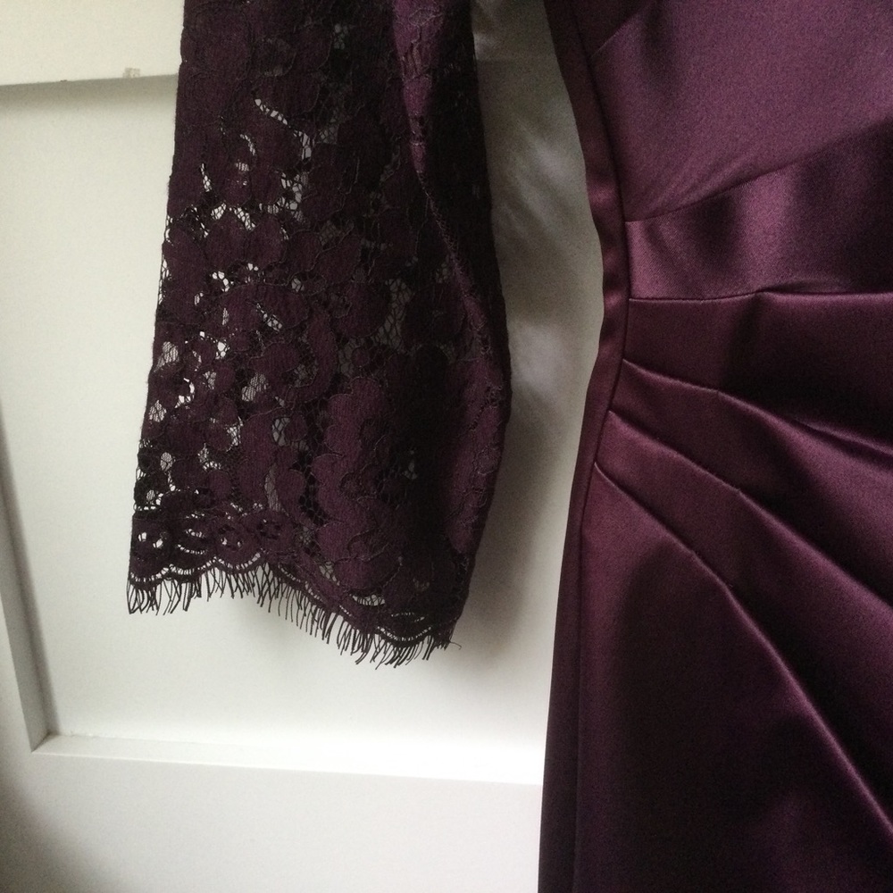 Eliza J Wine Satin & Lace Wedding Bridesmaid Special Occasion Dress - Picture 4 of 5